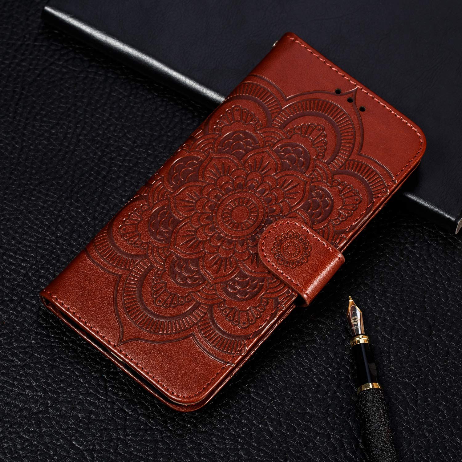 **Magnetic PU Leather Wallet Case for iPhone XR – Embossed Mandala Design, Scratchproof Flip Cover with Stand | Perfect for Work, Travel & Daily Protection**
