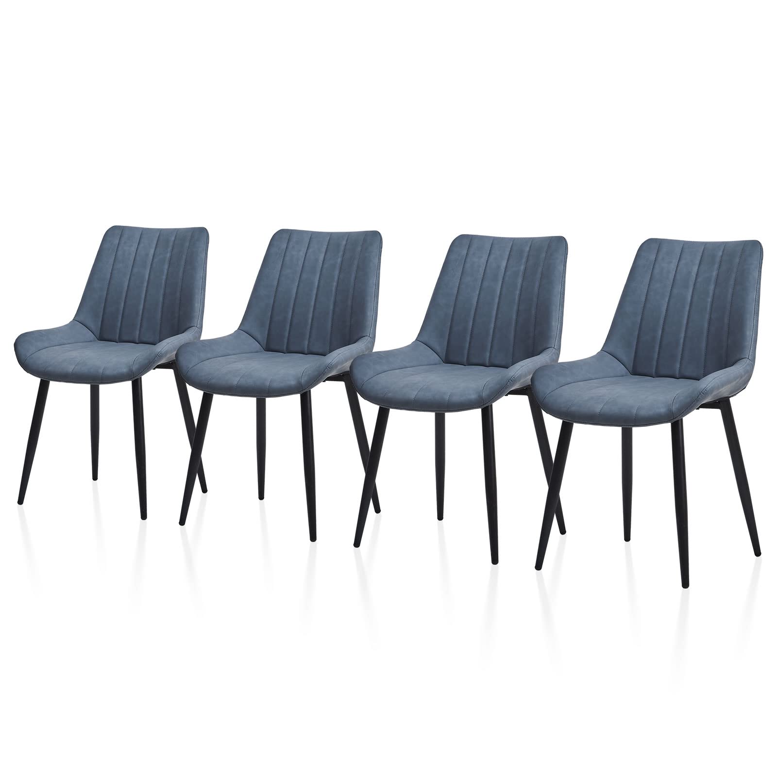 TUKAILAi Set of 4 Modern Faux Leather Dining Chairs - Upholstered Kitchen Chairs with Metal Legs, Comfortable for Home, Restaurant & Office Use - Blue Leisure Chairs for Dining Room, Kitchen & Commercial Spaces