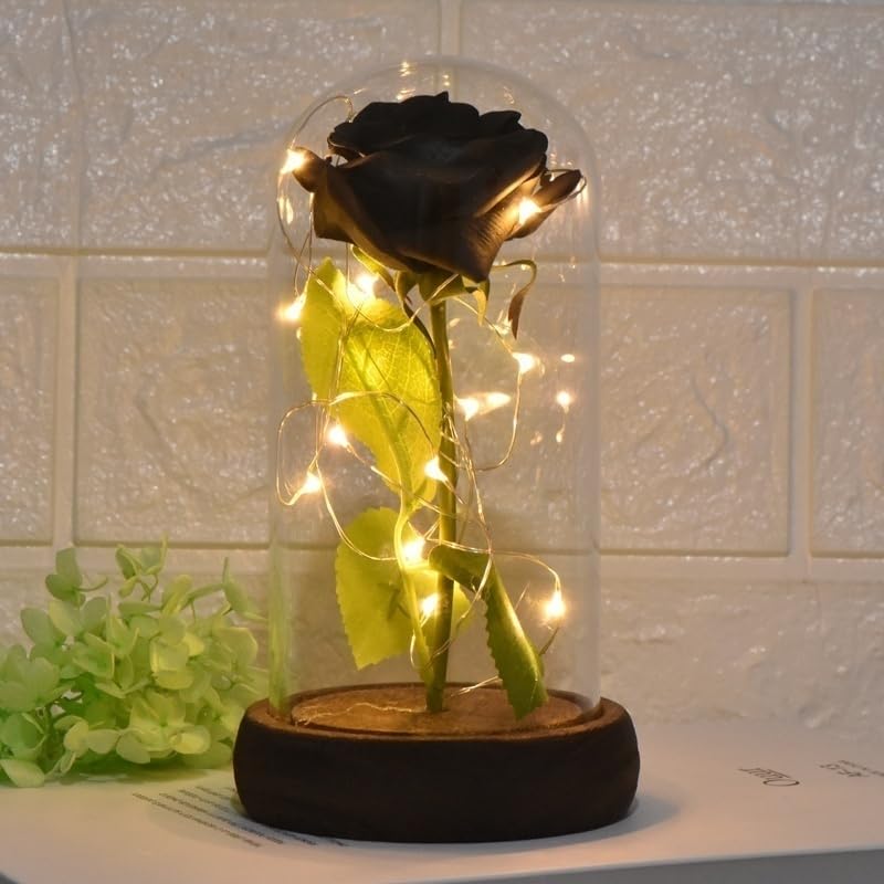 Preserved Rose Gift for Mom - Red Silk Rose in Glass Dome with LED Lights Base, Romantic Home Decor for Mother's Day, Wedding Anniversary, Birthday & Valentine's Day - Perfect for Bedroom, Living Room & Gift Giving
