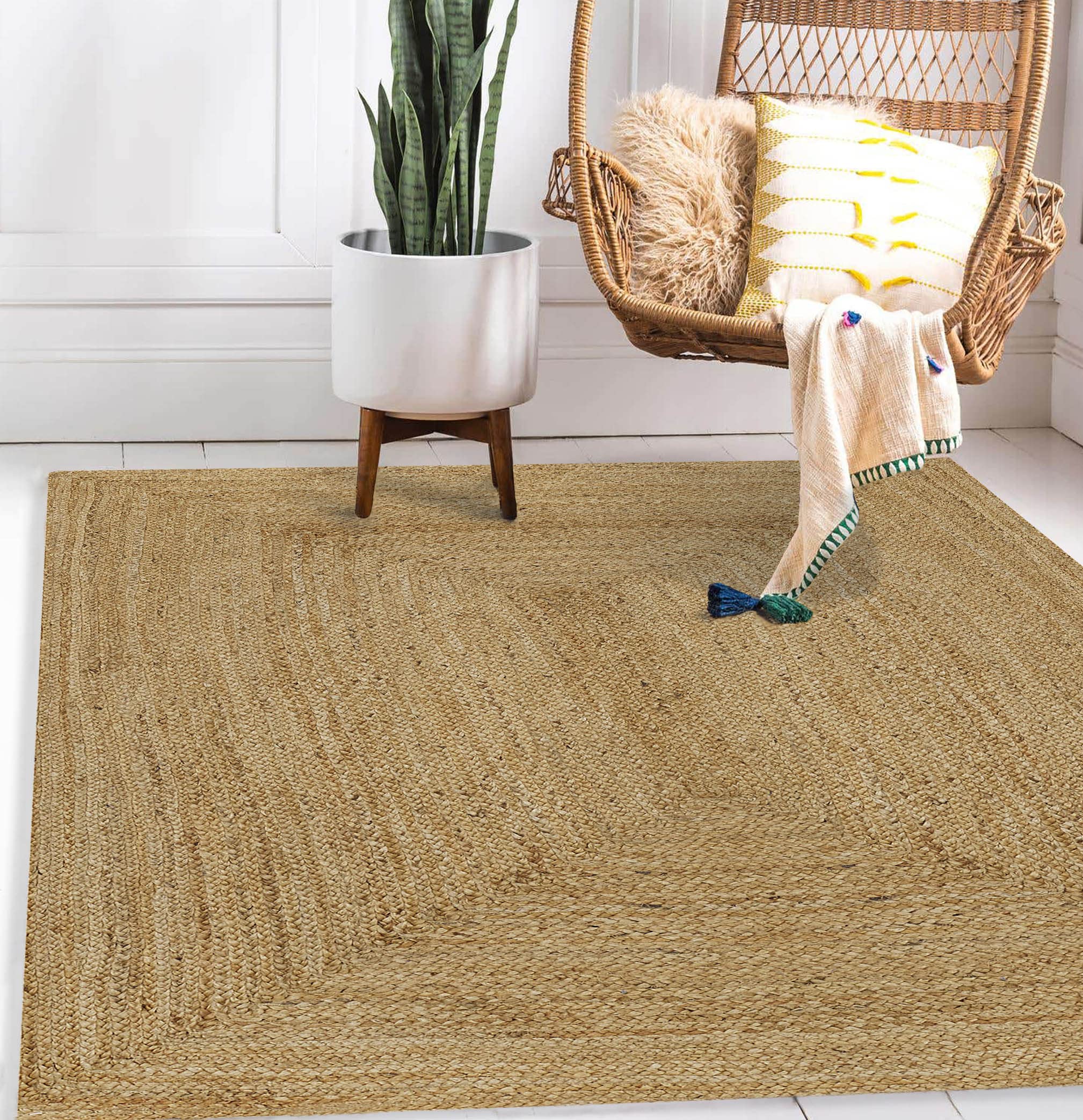 Handwoven Natural Jute Braided Area Rug - Soft & Durable 5x8 ft - Eco-Friendly Fiber for Bedroom, Living Room, Dining Room - Perfect for Boho, Farmhouse & Coastal Decor Styles