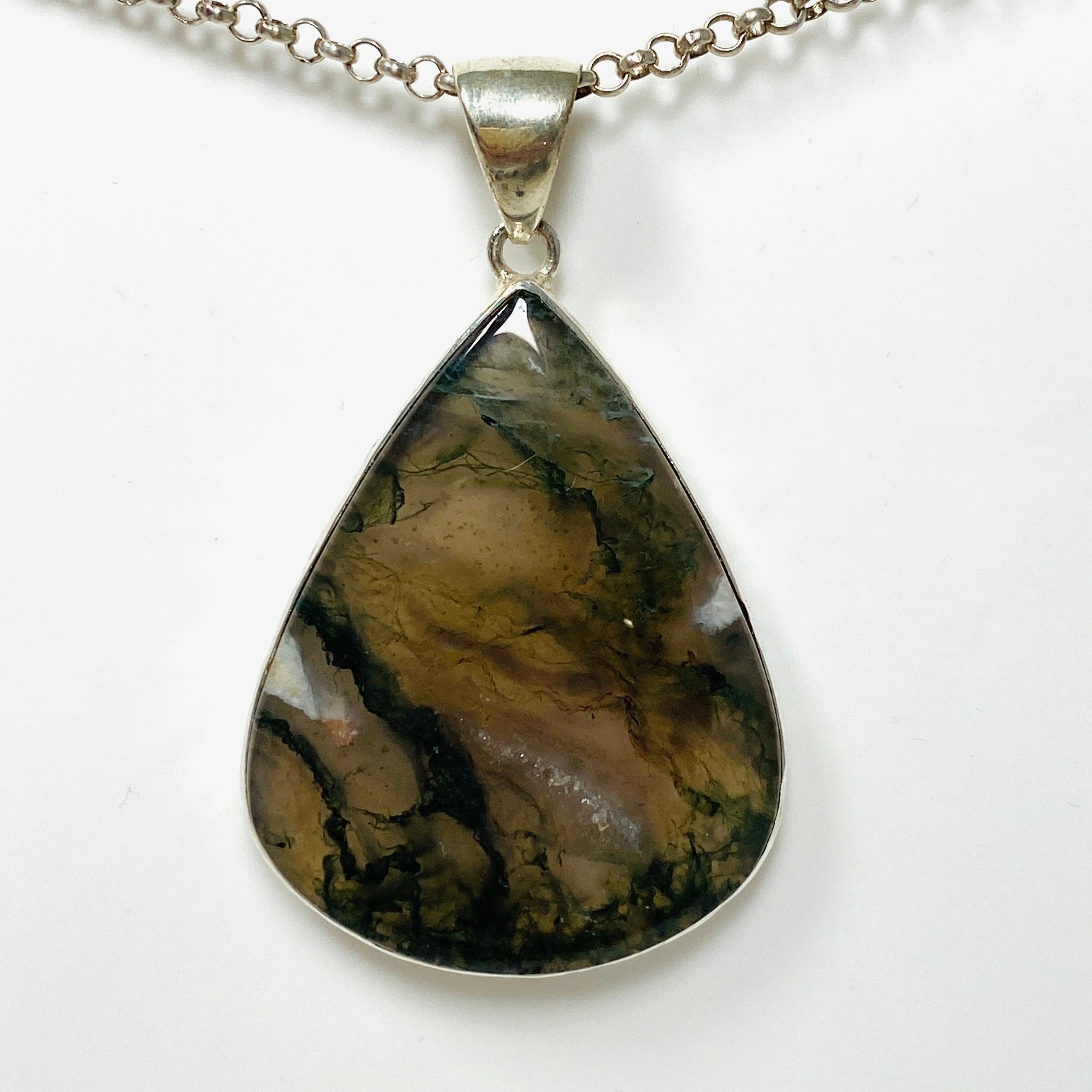 Natural Moss Agate Teardrop Pendant Necklace - KPGJ3624 | Healing Crystal Jewelry for Women, Boho Chic Accessory | Perfect for Meditation, Yoga & Spiritual Gifts
