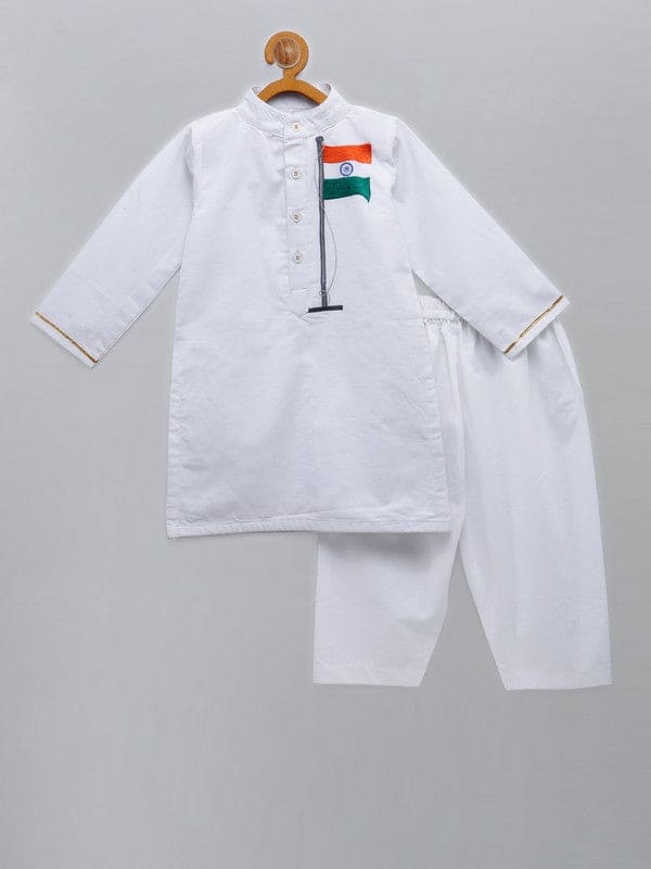 Pre Order: Indian Flag Embroidered Kurta Pajama Set for Men - Traditional Ethnic Wear for Festivals, Weddings & Cultural Events
