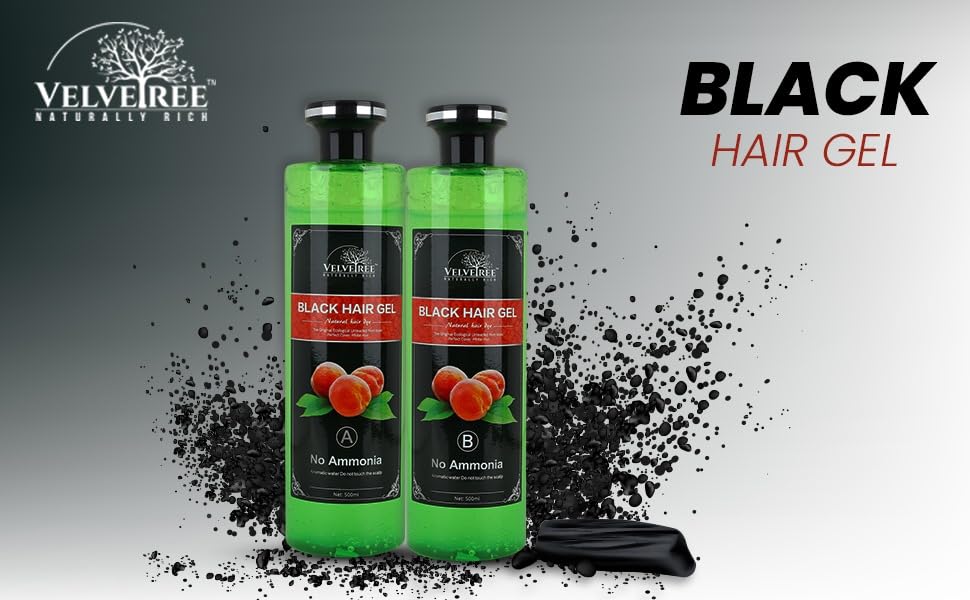Velvetree Ammonia-Free Black Hair Gel Dye for Men & Women - Natural Black Color (500x2ml) | Perfect for Touch-Ups, Gray Coverage & Styling at Home or Salon