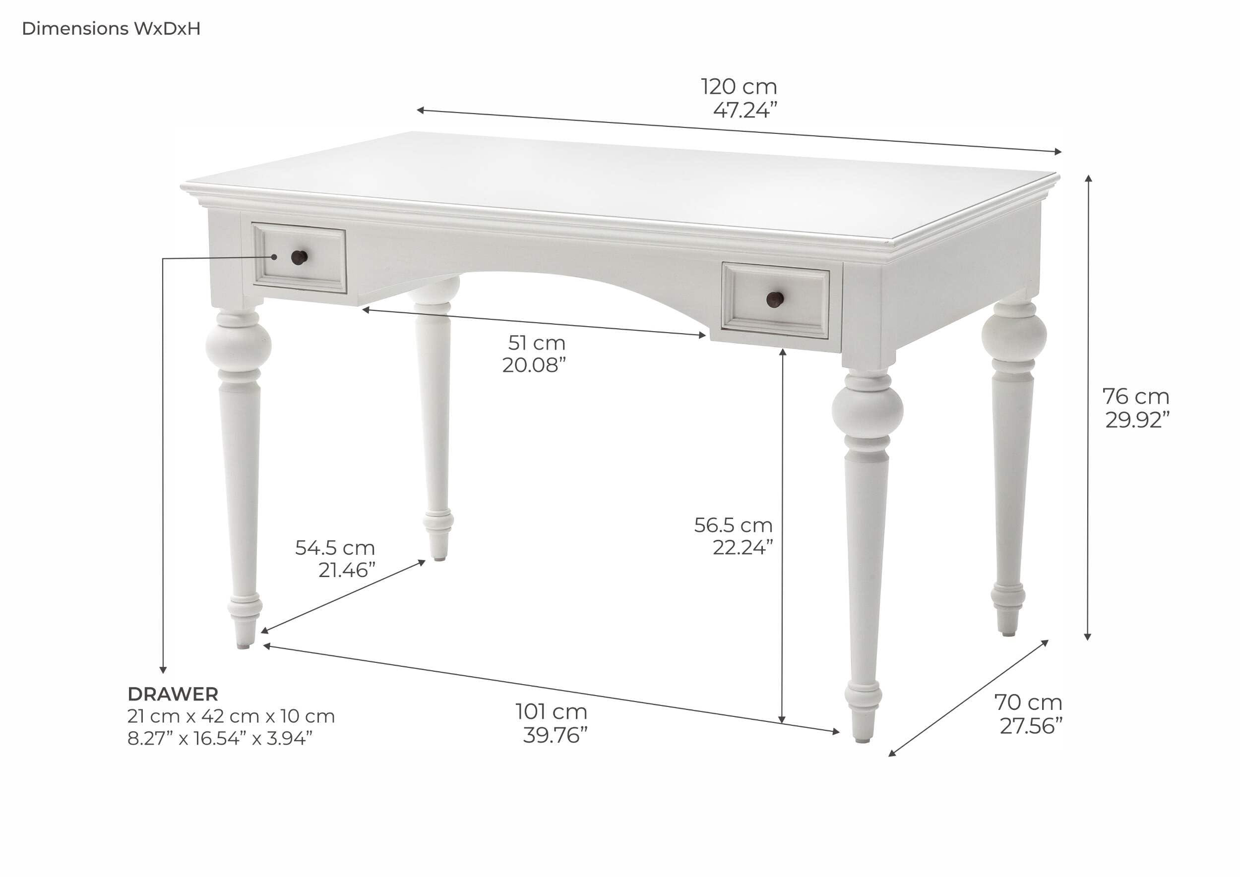 Provence Style Pure White Mahogany Wood Secretary Desk with 2 Drawers - Vintage Home Office Writing Desk for Study Room & Library