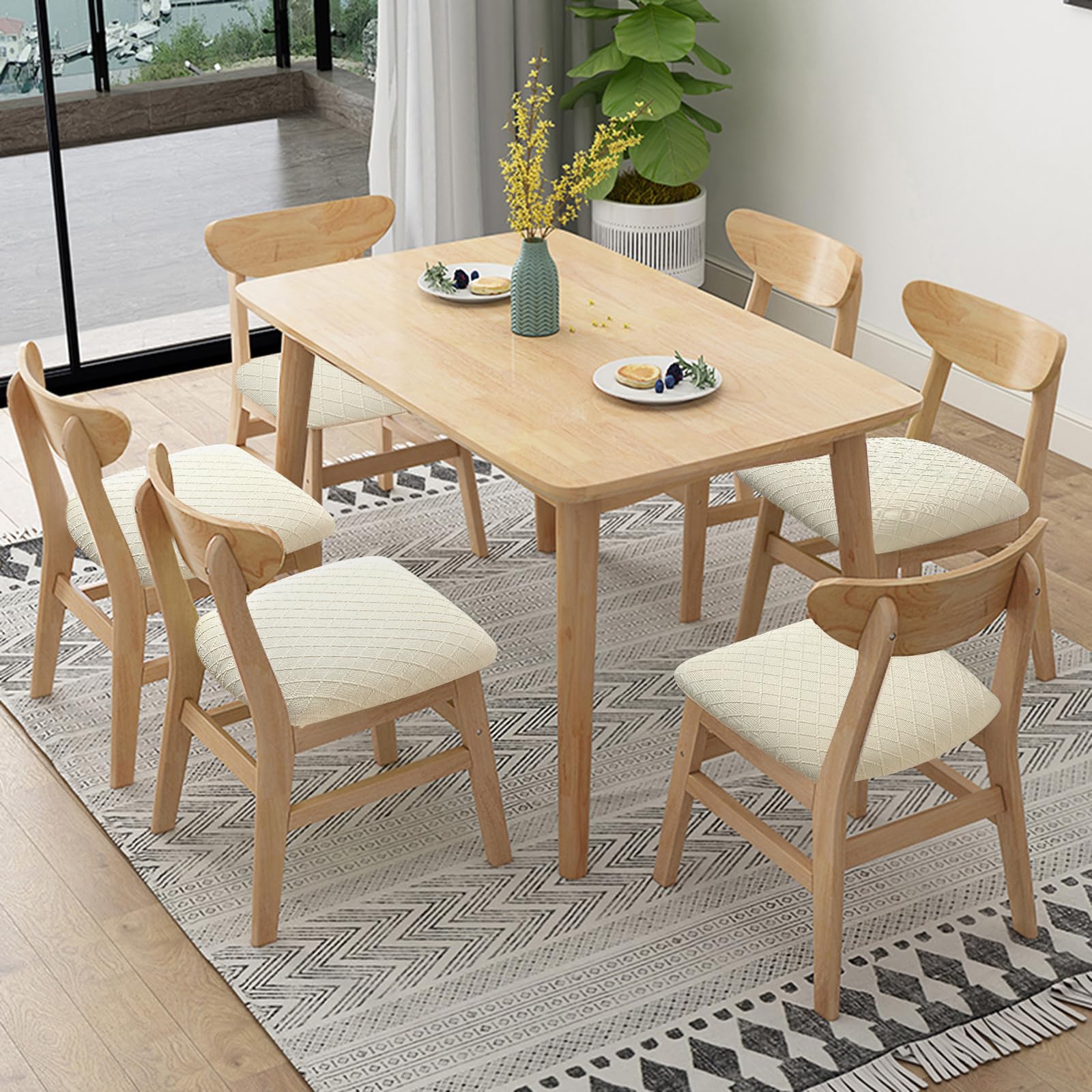 Stretch Jacquard Chair Covers Set of 4 - Washable & Anti-Dust for Dining Room