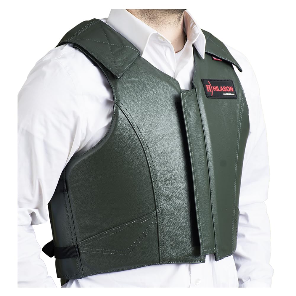 HILASON Safety Bull Riding Vest - Protective Leather Equestrian Vest for Men & Women | Hunter Green Rodeo Vest for Bull Riding, Horseback Riding & Western Sports | Unisex Protective Gear for Riders
