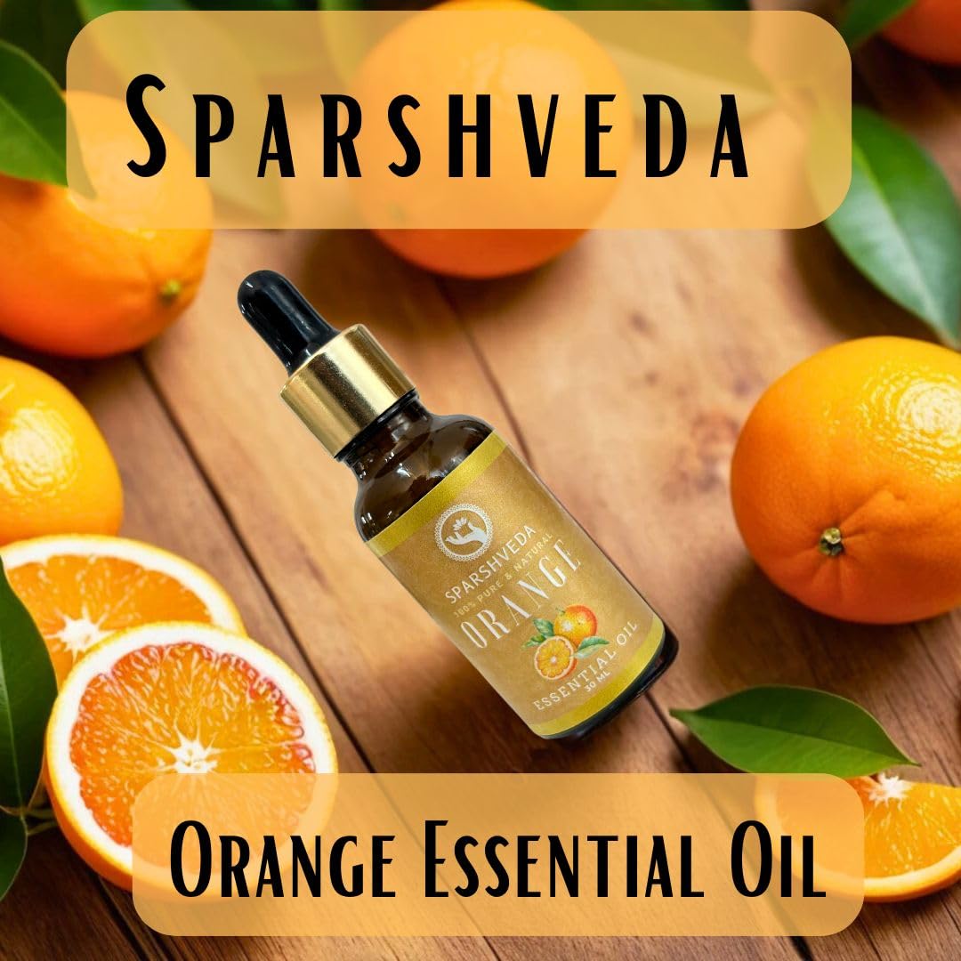 Sparshveda 100% Pure Organic Orange Essential Oil – Steam Distilled, Therapeutic Grade, Natural Citrus Oil for Aromatherapy, Diffuser, Skin & Hair Care (30ml) – Perfect for Relaxation, Massage & DIY Beauty Products