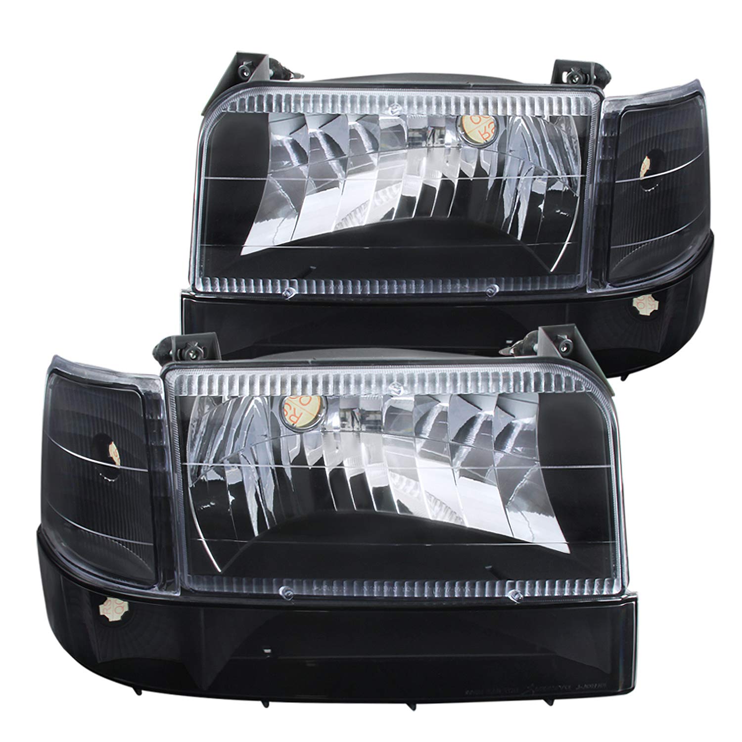 Spec-D Tuning Black LED Headlights + Bumper Lights + Turn Signal Lights Compatible with Ford F150 1992-1996 - Left & Right Pair Assembly - Upgrade for Off-Road & Night Driving