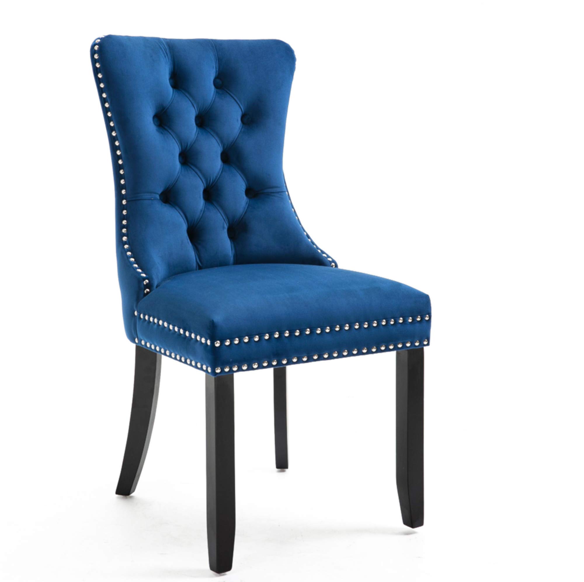 Luxury Velvet Dining Chairs Set of 2 - Elegant Tufted Upholstered Accent Chairs with Button Nailhead Trim, Armless Modern Side Chairs for Dining Room, Living Room, Bedroom (Sky Blue) - Perfect for Home Decor, Dinner Parties & Cozy Reading Nooks