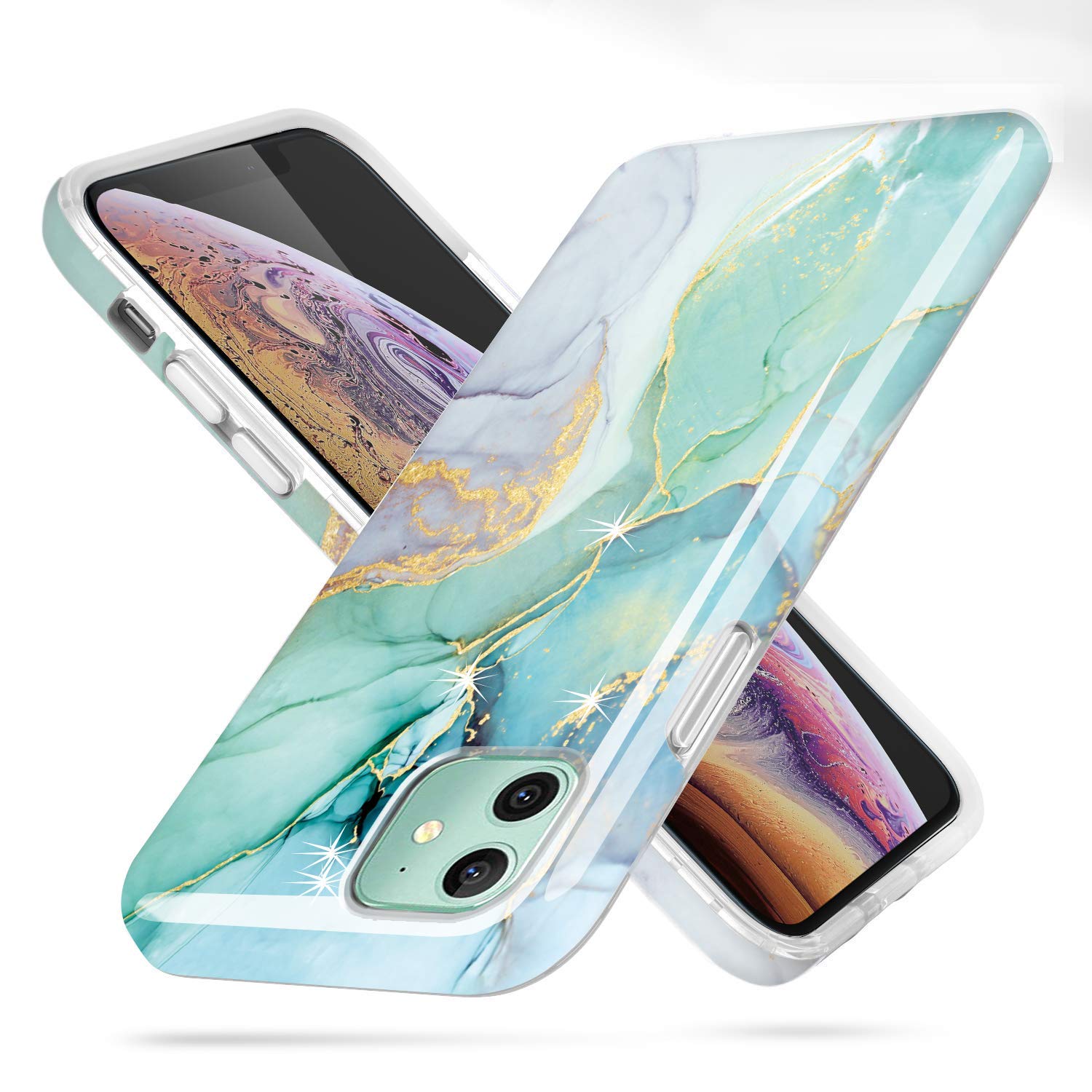 Luolnh iPhone 11 Case - Marble Design Shockproof Soft Silicone Bumper Cover for iPhone 11 6.1 Inch (2019 Model) - Abstract Mint | Perfect for Daily Use, Work, and Travel Protection
