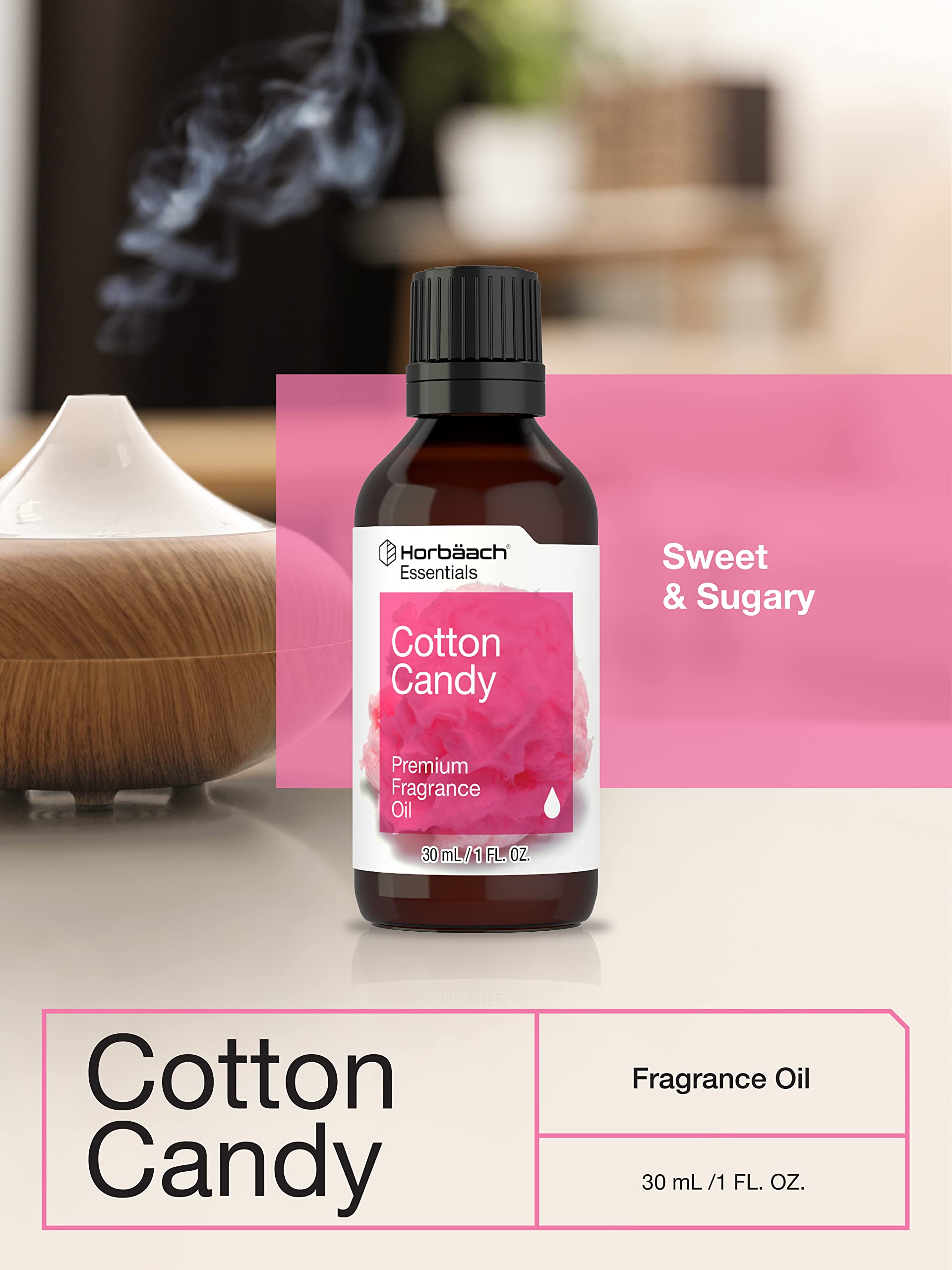 Horbäach Premium Cotton Candy Fragrance Oil - 1 fl oz (30ml) for Diffusers, Candles, Soap Making, Aromatherapy & DIY Projects | Sweet Scent for Home, Spa & Gift Giving