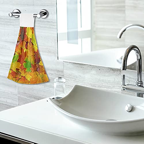2 Pack Super Absorbent Hanging Kitchen Towels with Loop - Soft Coral Velvet Dish Towels for Kitchen & Bathroom | Autumn Maple Leaves Design | Perfect as Washcloths, Hand Towels & Tie Towels for Home Decor