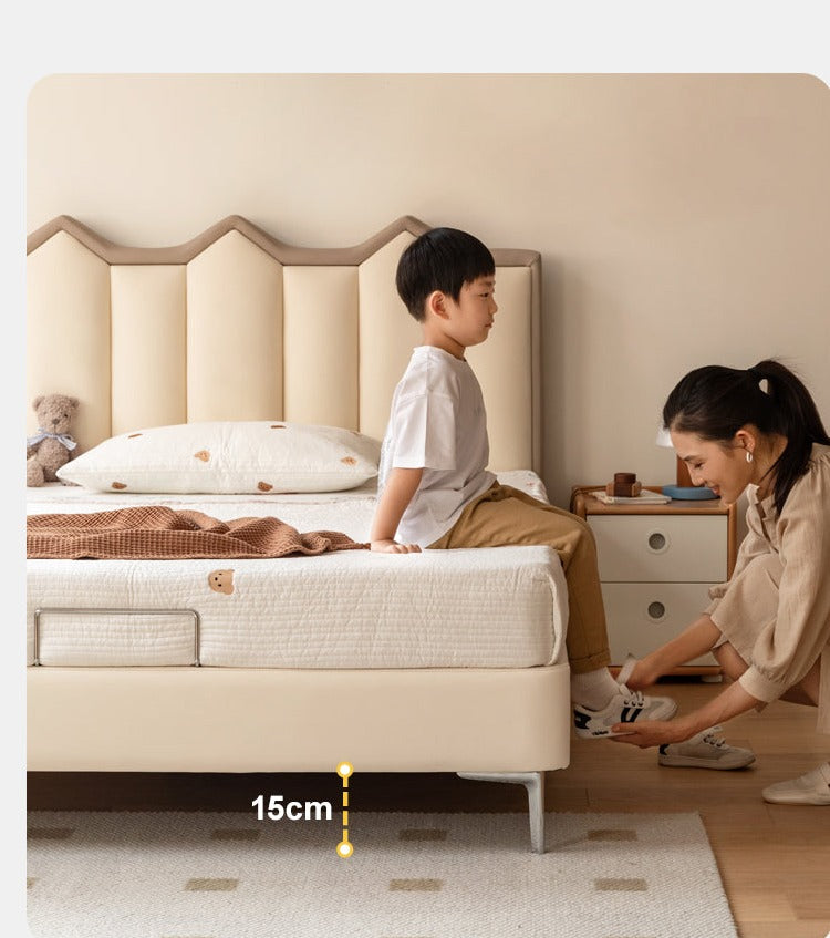 Organic Leather Kids Castle Bed - Cream Style | Safe & Durable Toddler Bed for Boys & Girls | Perfect for Bedrooms, Playrooms & Fantasy Themed Decor