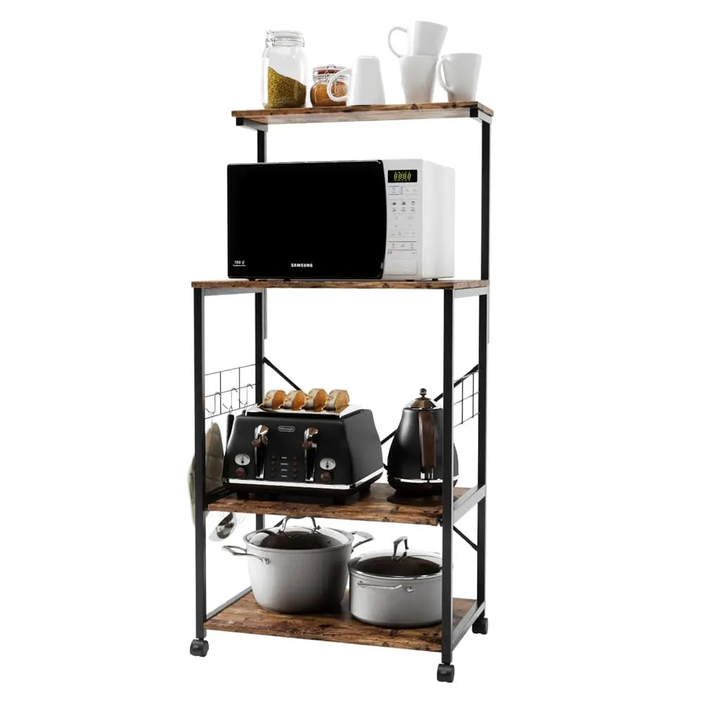 Bestier 4-Tier Rolling Baker's Rack with Wheels - Heavy Duty Metal Kitchen Storage Shelf for Baking, Cooking & Organizing Spices, Utensils, Cookbooks | Perfect for Small Kitchens, Pantries & Restaurants