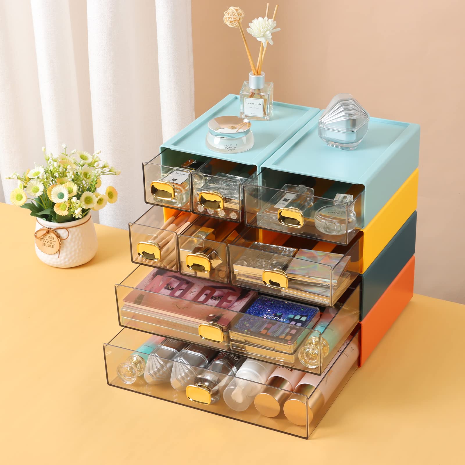 Spacious Desktop Storage Box with 2 Large Drawers - Stackable Office Desk Organizer for Printer Paper & Accessories - Blue & Cyan Plastic Drawers for Workspace & Home Organization | Perfect for Office Supplies, Craft Storage & Home Office Setup