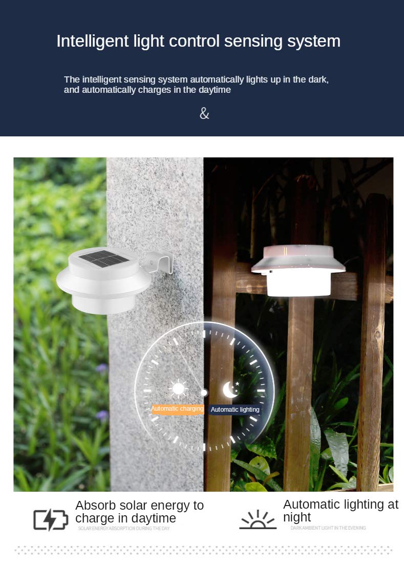 4 Pack Outdoor Solar Gutter LED Lights - Waterproof Smart Security Lighting for Roof, Fence, Garden, Yard & Wall - Automatic Night Sensor - Black Solar Powered Landscape Lights (Perfect for Pathway, Driveway & Home Exterior Lighting)