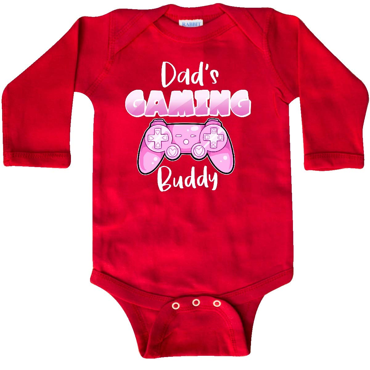 Inktastic Dad's Gaming Buddy - Pink Controller Long Sleeve Baby Bodysuit | Cute Gamer Outfit for Infants & Toddlers | Perfect for Family Game Nights & Photo Shoots