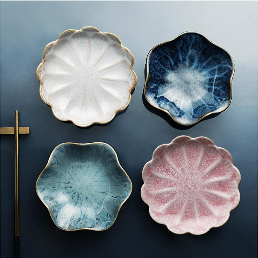 Amosfun 3pcs Ceramic Dipping Dishes - Mini Flower Soy Sauce Plates for Sushi, Salad & Snacks