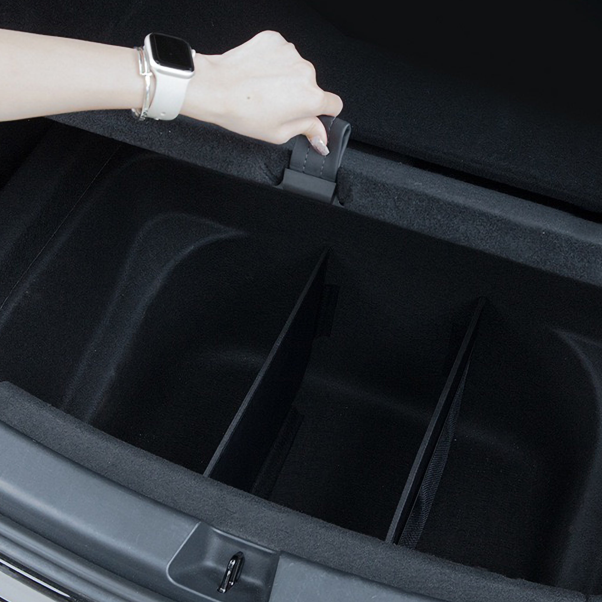 Tesla Model Y Trunk Organizer - Sub Trunk Divider & Storage Solution for Car Accessories | Perfect for Road Trips, Grocery Shopping & Outdoor Adventures