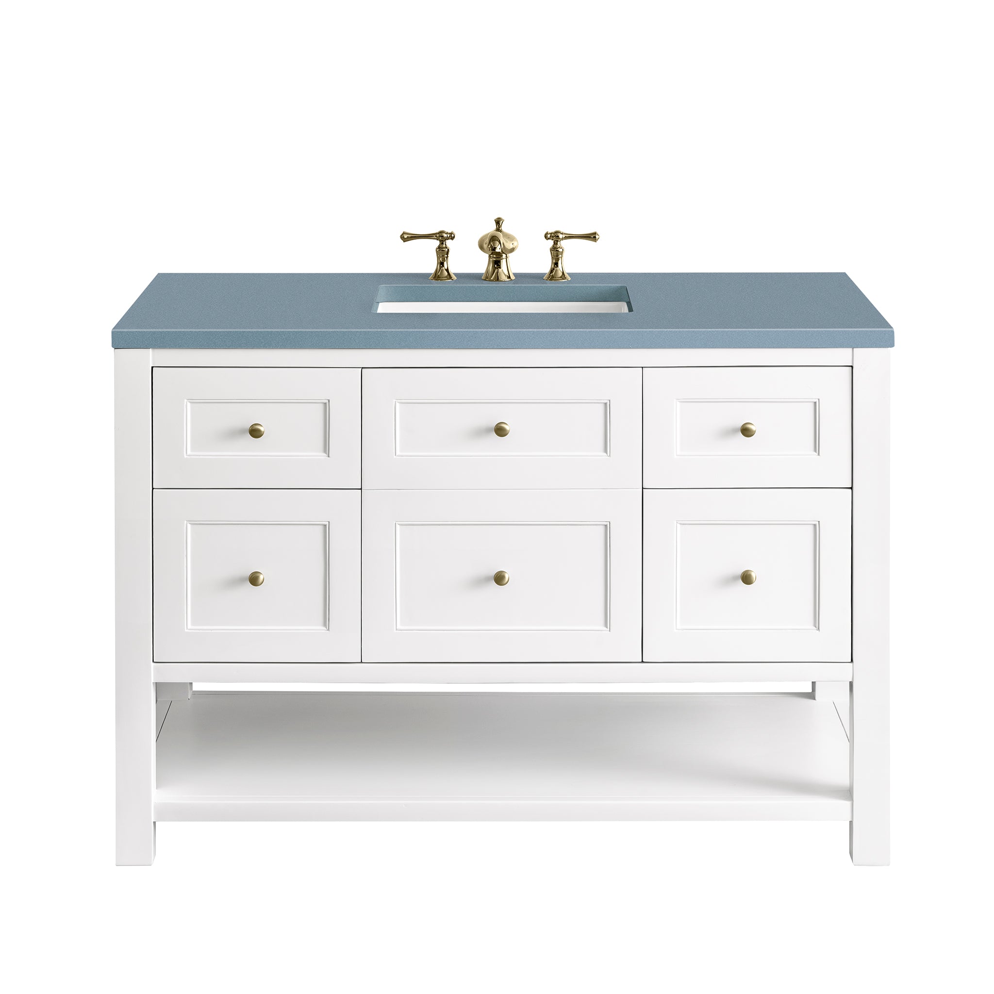 Breckenridge 48 Inch Single Bathroom Vanity Set with Bright White Finish & 3CM Cala Blue Quartz Top - Perfect for Modern Bathroom Renovations & Home Upgrades