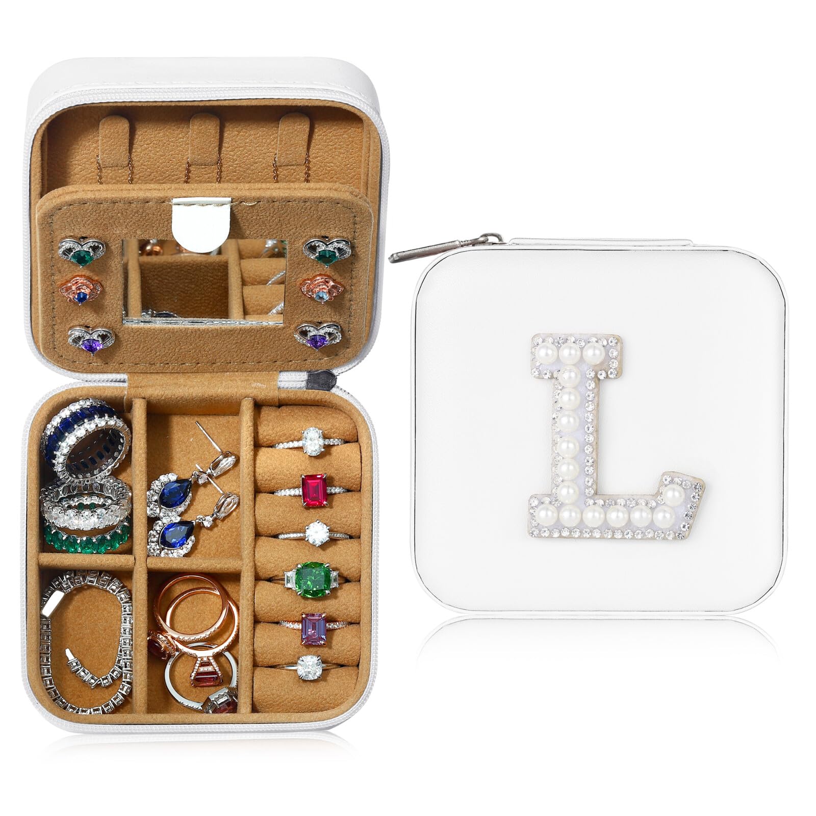 Parima Personalized Travel Jewelry Case for Women & Girls - Monogrammed L Initial Jewelry Organizer | Compact Jewelry Storage Box | Perfect Birthday Gift for Her | Ideal for Vacations, Business Trips & Daily Use - White