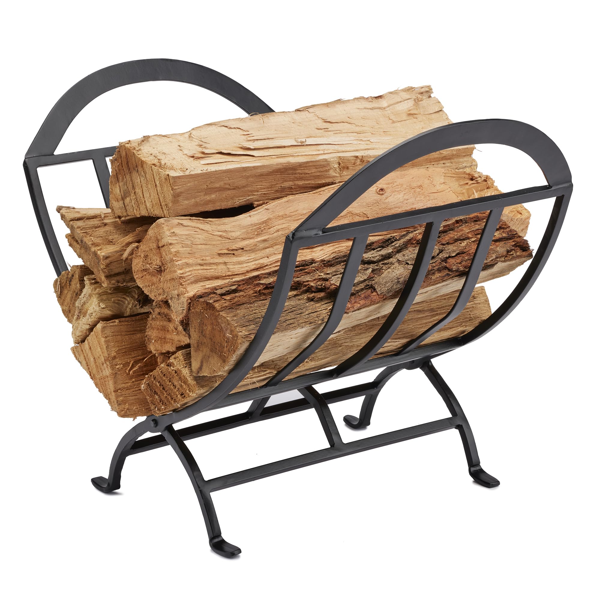 Uniflame W-1038 Black Wrought Iron Firewood Log Rack - Outdoor Firewood Storage for Fireplace, Camping, and Patio Use