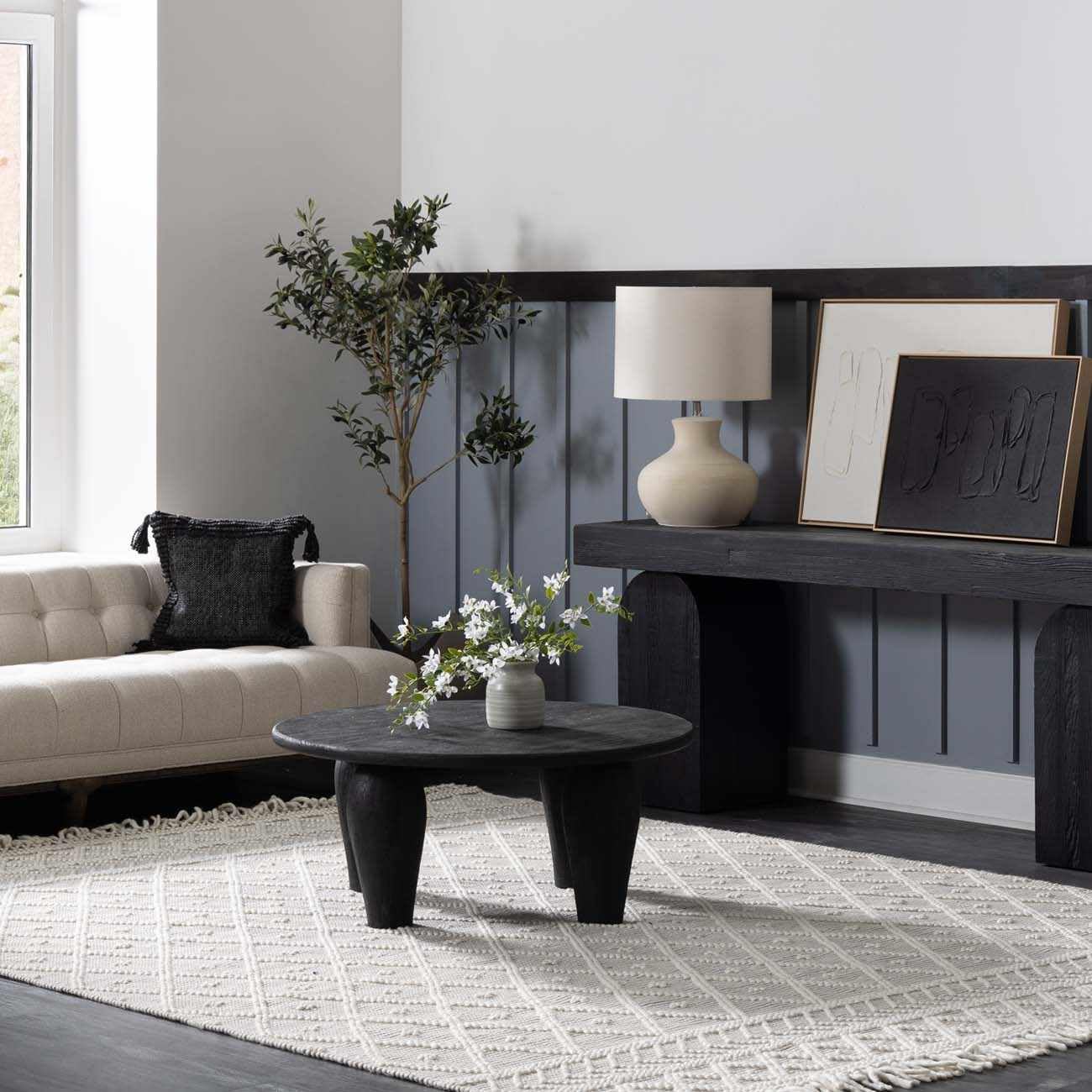 Hauteloom Cromford Boho Handwoven Wool High-Low Textured Area Rug - Southwestern Diamond Farmhouse Carpet for Living Room, Bedroom & Dining Room - Handmade Zig Zag Bubble Weave Design in Charcoal, White & Cream - 5' x 7'6