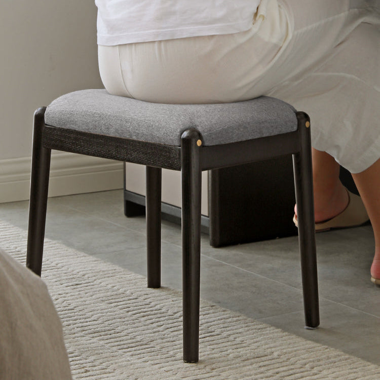 Solid Oak & Birch Wood Square Makeup Stool - Soft Padded Seat for Vanity, Dressing Room, and Bedroom Decor