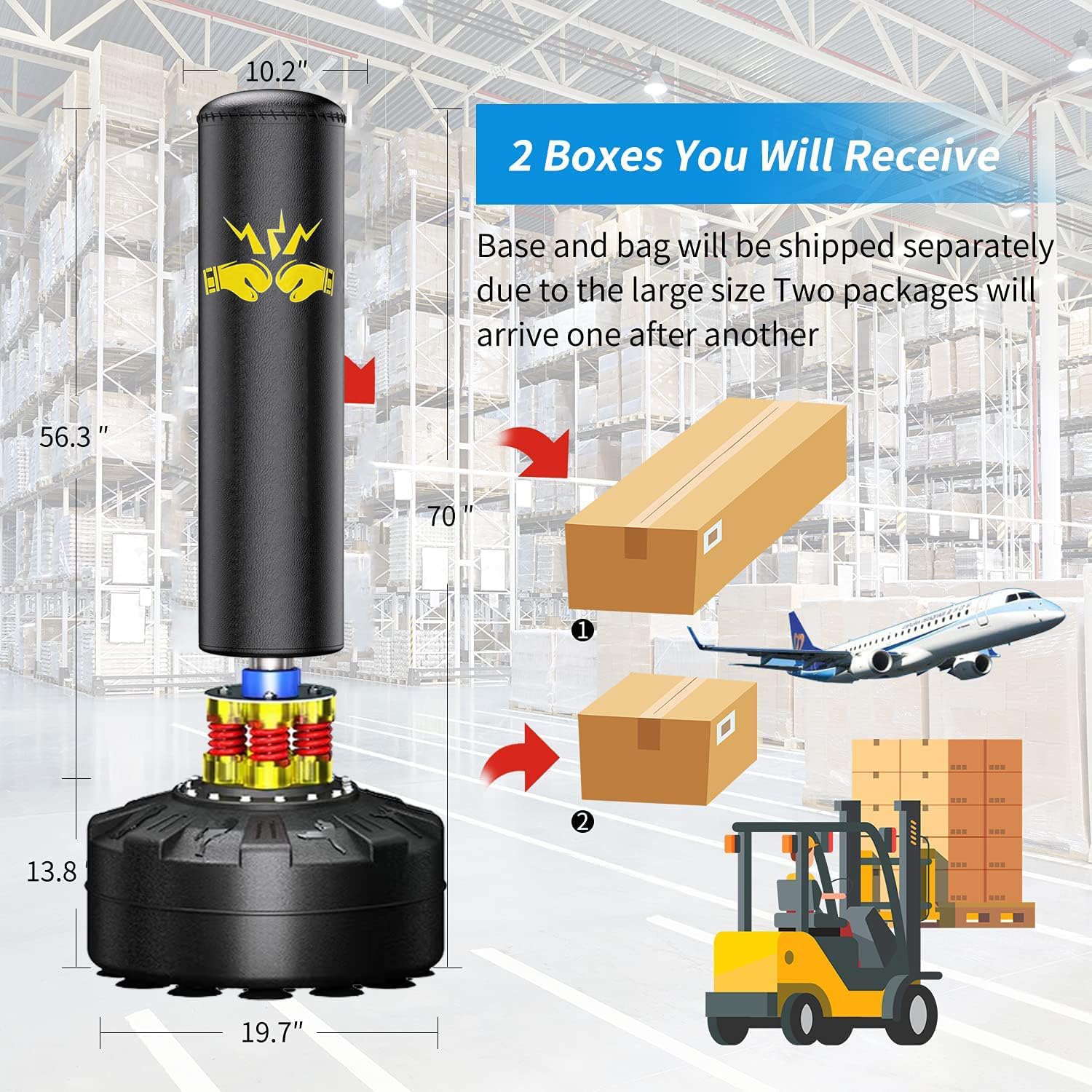 70'' Heavy Duty Freestanding Punching Bag with Stand - 205lbs Boxing & Kickboxing Training Equipment for Adults | Perfect for Home Gym, Office Workout & Martial Arts Practice