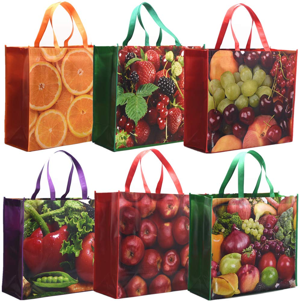 FENELY 6 Pack Reusable Grocery Shopping Bags - Foldable Heavy Duty Large Tote Bags, Eco-Friendly Ripstop Waterproof - Perfect for Groceries, Travel, Beach & Outdoor Activities