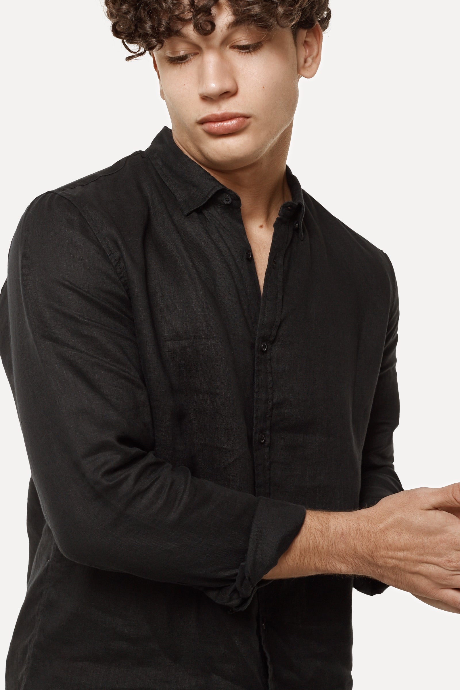 Premium Tennyson Linen Long Sleeve Shirt for Men - Classic Black Button-Up Shirt - Breathable & Comfortable for Casual Wear, Office, and Summer Outings