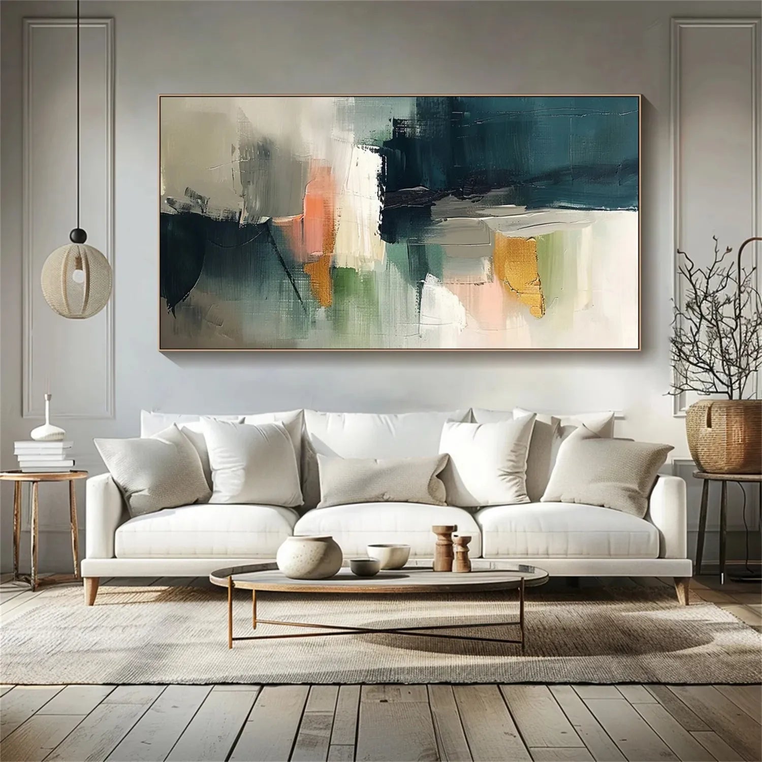 Abstract Frameless Stretched Canvas Painting #AB 205 - Modern Wall Art for Living Room, Bedroom & Office Decor