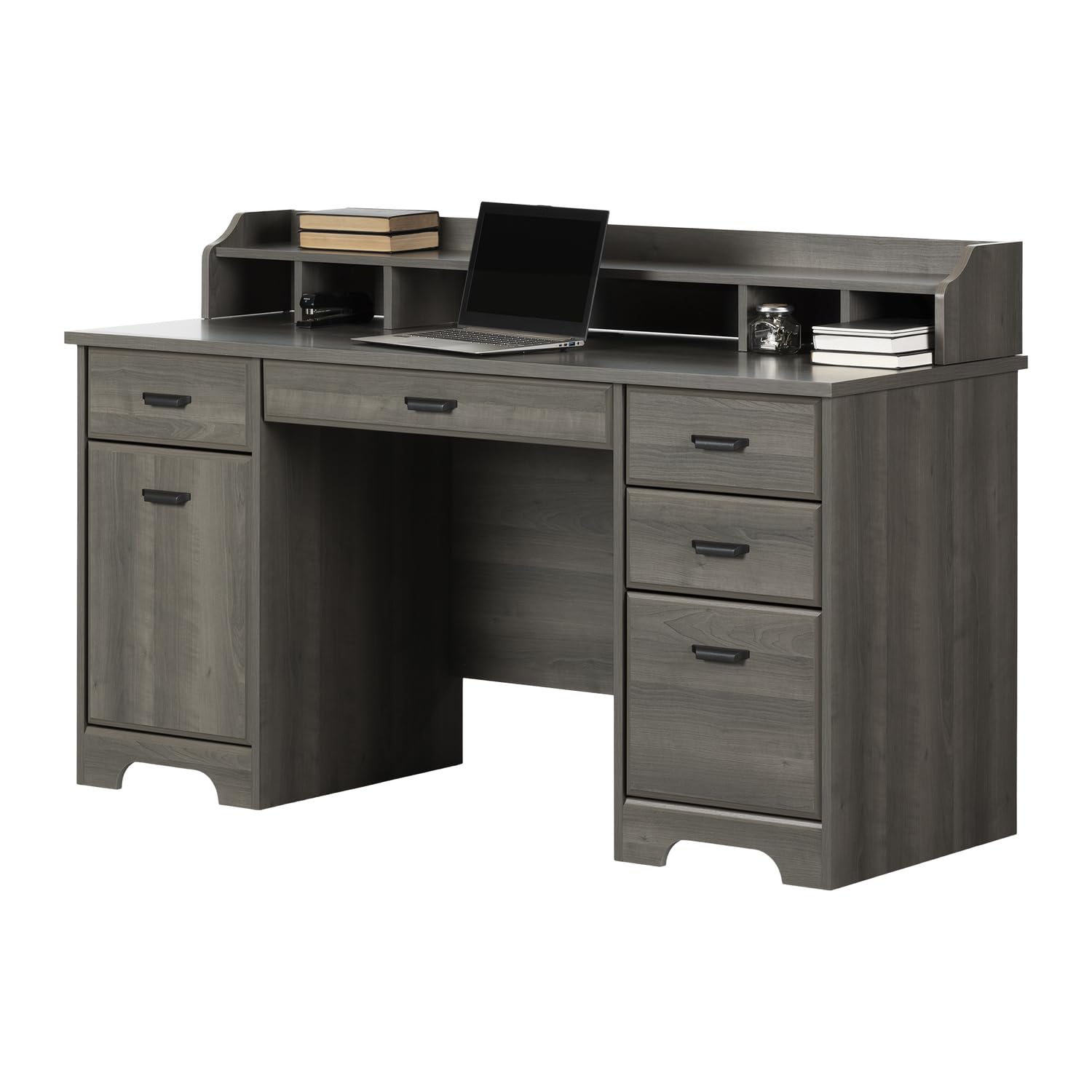South Shore Versa Computer Office Desk with Built-in Power Bar, Gray Maple - Perfect for Home Office, Gaming & Study Workspace