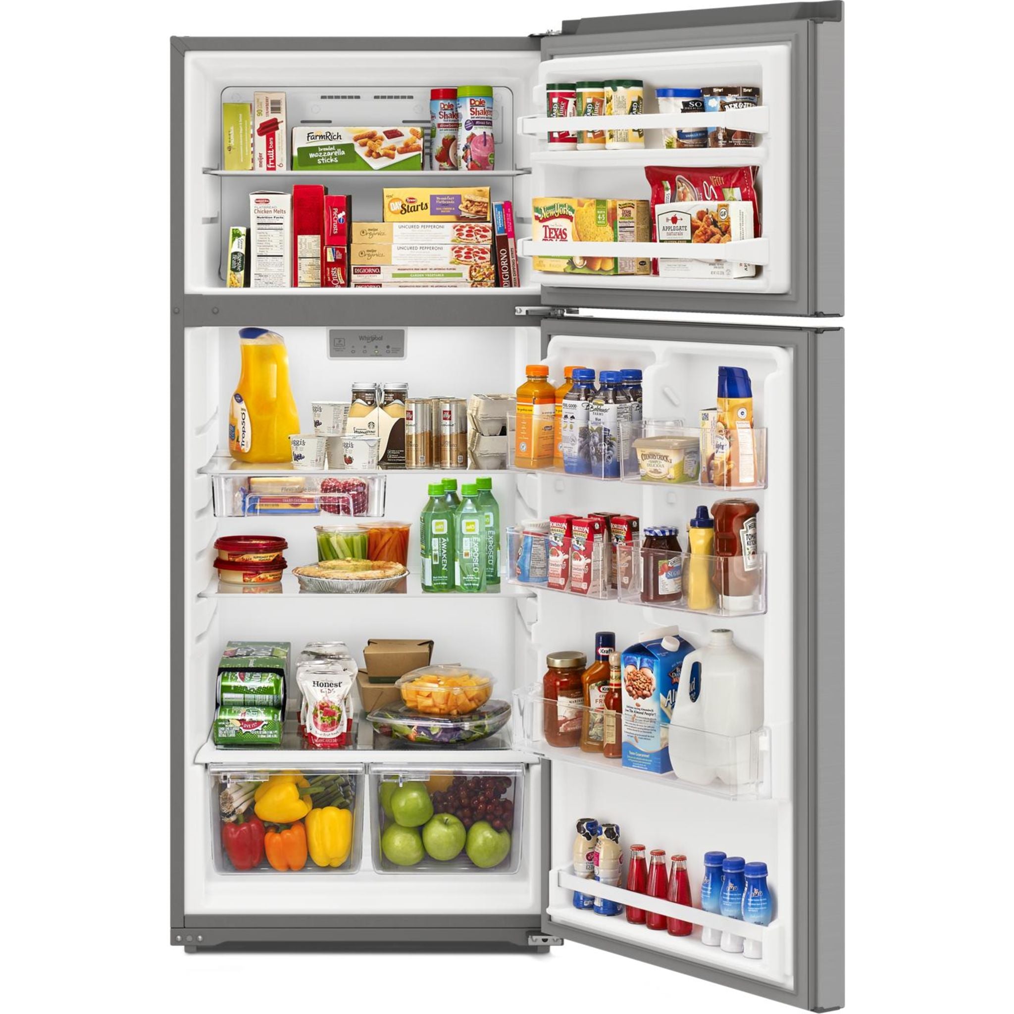 Whirlpool WRTX5028PM 36-Inch Top Mount Refrigerator with Dolos Steel Finish - Energy Efficient Kitchen Appliance for Modern Homes & Small Spaces