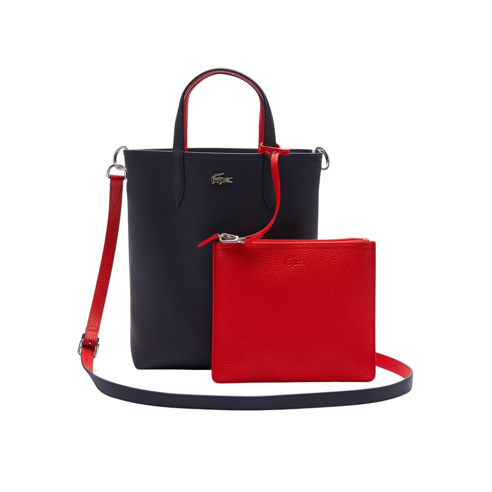 Lacoste Anna Reversible Coated Canvas Tote Bag with Detachable Pouch - Stylish Women's Handbag for Work, Travel & Shopping