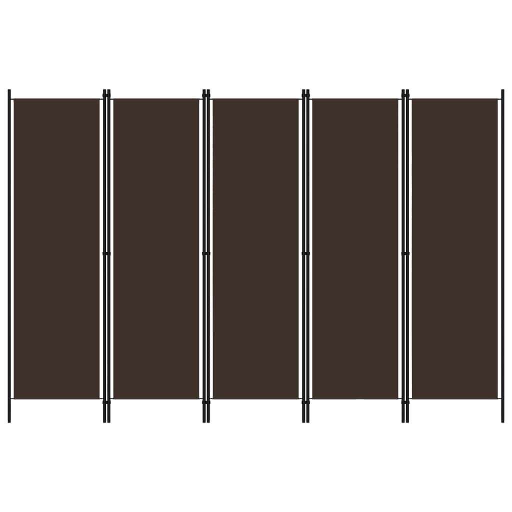 VidaXL 5-Panel Freestanding Room Divider with Durable Powder-Coated Iron Frame & Brown Fabric Screens - Multifunctional Privacy Screen for Bedroom, Living Room, Office or Studio - Perfect for Space Partition & Home Decor