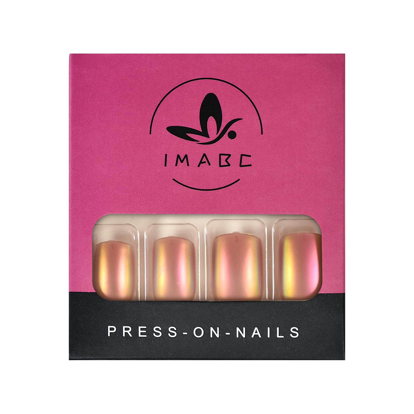24pcs Short Squoval Press On Nails - Glossy Rainbow Chrome Fake Nails with Full Cover Design | Shiny Fingernail Tips for Parties, Weddings & Special Occasions