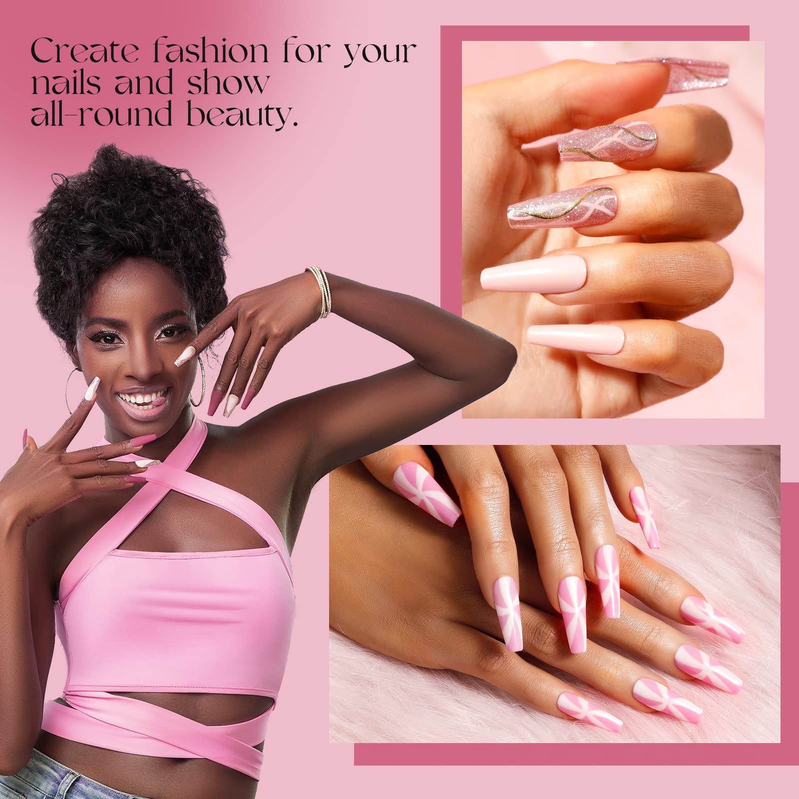 ROSALIND Pink Gel Nail Polish Set - 6 Glitter Gel Polish Colors, Soft Pink & Light Pink White Nail Polish for Women, Long Lasting UV LED Gel Nail Polish Kit - Perfect for Manicures, Pedicures, Nail Art & Salon Use