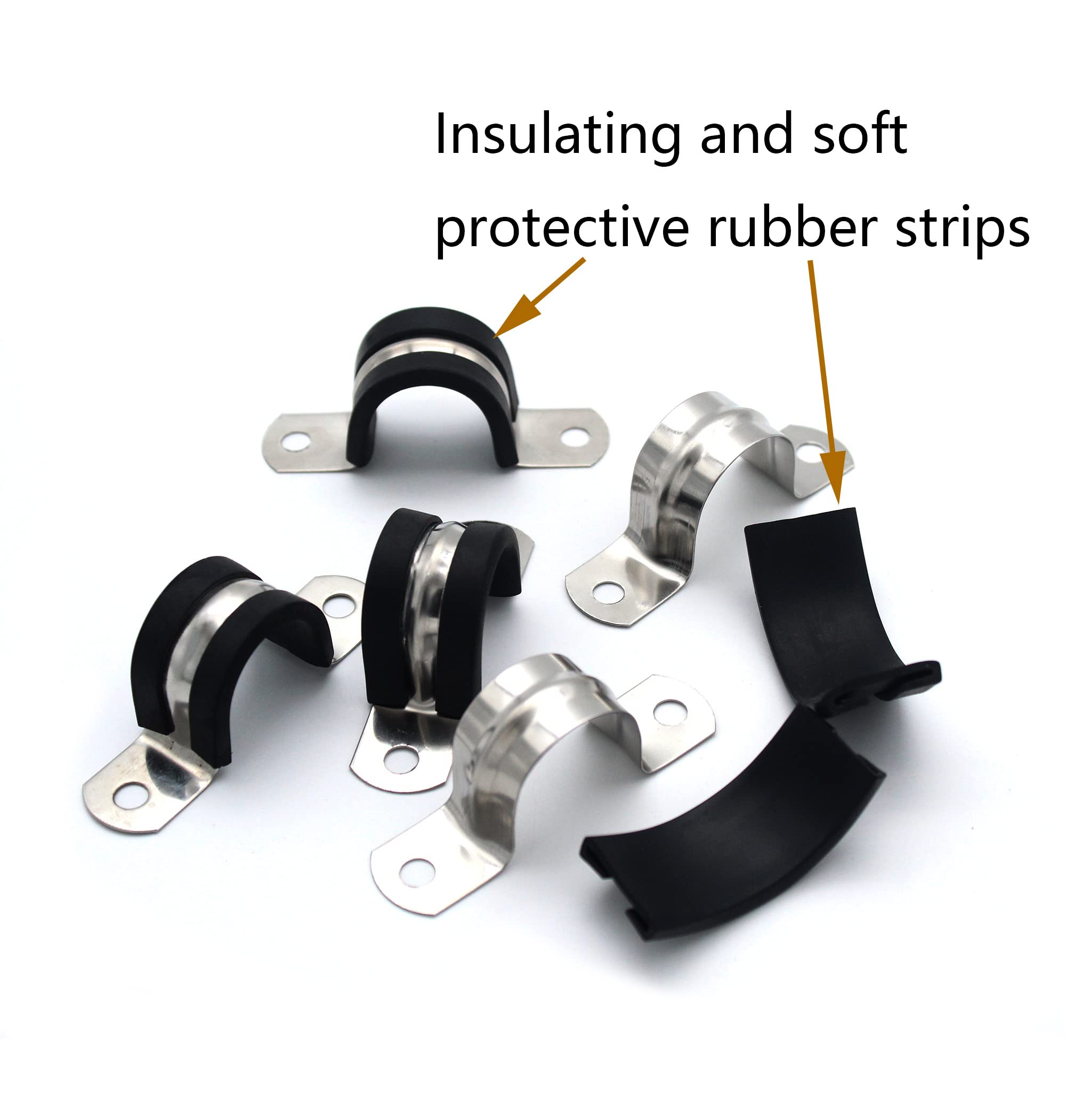 20 Pcs Stainless Steel Pipe Clamps 1 Inch - Anti-Wear Rubber Sheath for Pipes, Hoses & Cables - Plumbing & Automotive Use