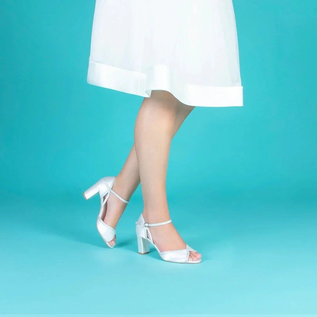 Perfect Bridal Sabrina Ivory Satin Glitter Block Heel Wedding Shoes for Bride Size 8 - Elegant Bridal Party, Church Ceremony, Reception & Photoshoot