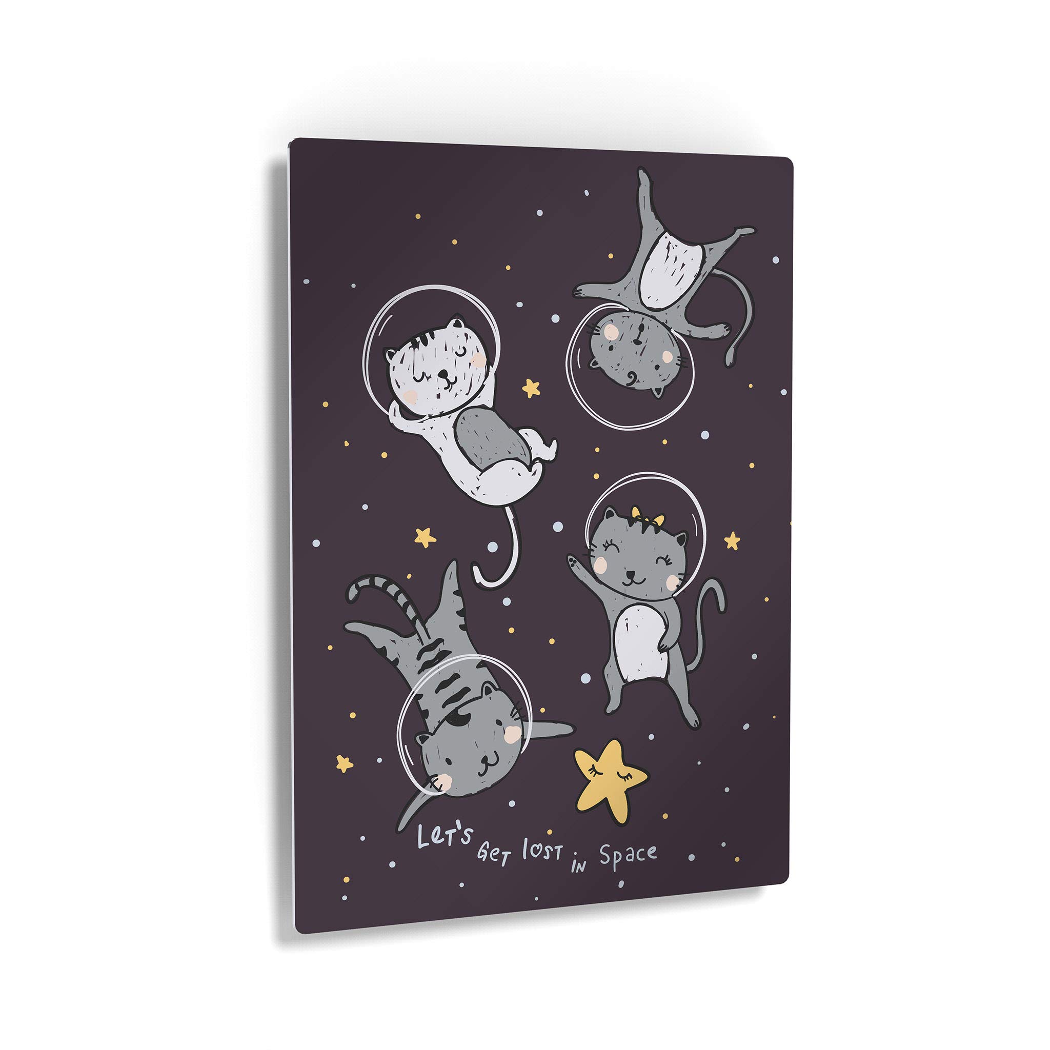 Astronaut Cats in Space Metal Wall Art - 12x8 Inch Kids Room Decor, Nursery Decor, Baby Room Wall Art | Unique Space-Themed Home Decor for Children's Bedroom & Playroom | Made in USA