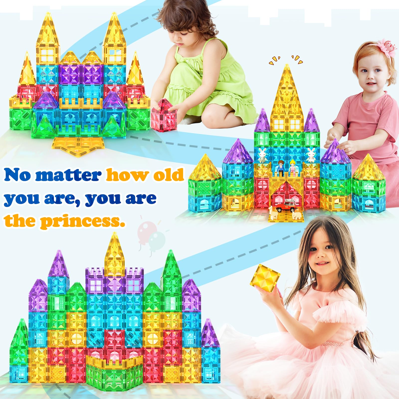 110PCS Magnetic Tiles Building Blocks Set with Dolls - STEM Educational Toys for Kids Ages 3-13 | Creative Construction Play for Boys & Girls | Perfect for Preschool Learning & Indoor Family Activities