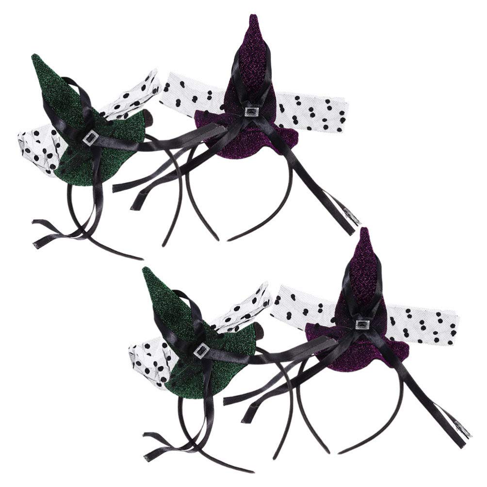Minkissy 4-Piece Halloween Witch Hat Set - Pointed Hat Headband, Tiara, Hair Tie & Bonnet for Women | Costume Accessories for Halloween Parties, Witch Costumes & Cosplay