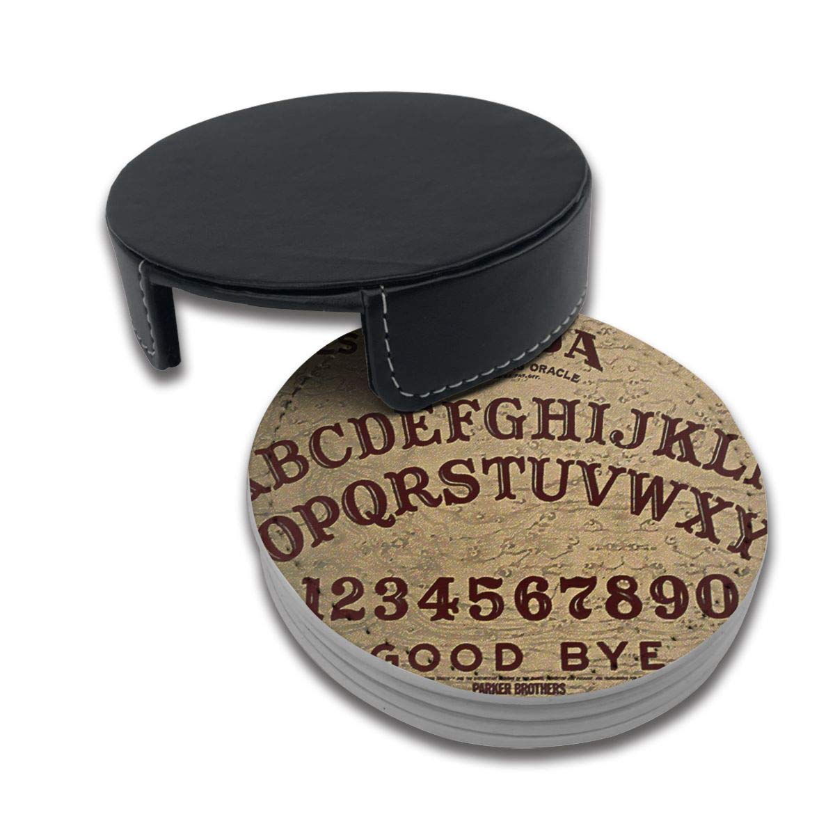 Ouija Board Drink Coasters Set of 6 with Holder - Universal Fit for All Cups - Perfect for Halloween Parties, Game Nights & Home Decor