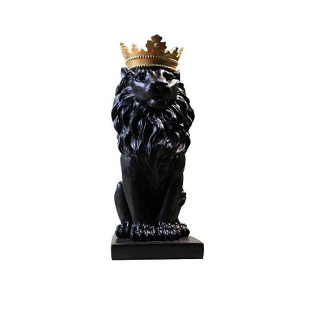 Golden Lion Statue Resin Figurine - 5.5x7.5x13.8 Inch Black Crowned Lion Sculpture for Home Office Desk Decor, Royal Animal Art Gift for Collectors | Perfect for Bookshelf Display, Luxury Home Decor & Artist Studio Decoration