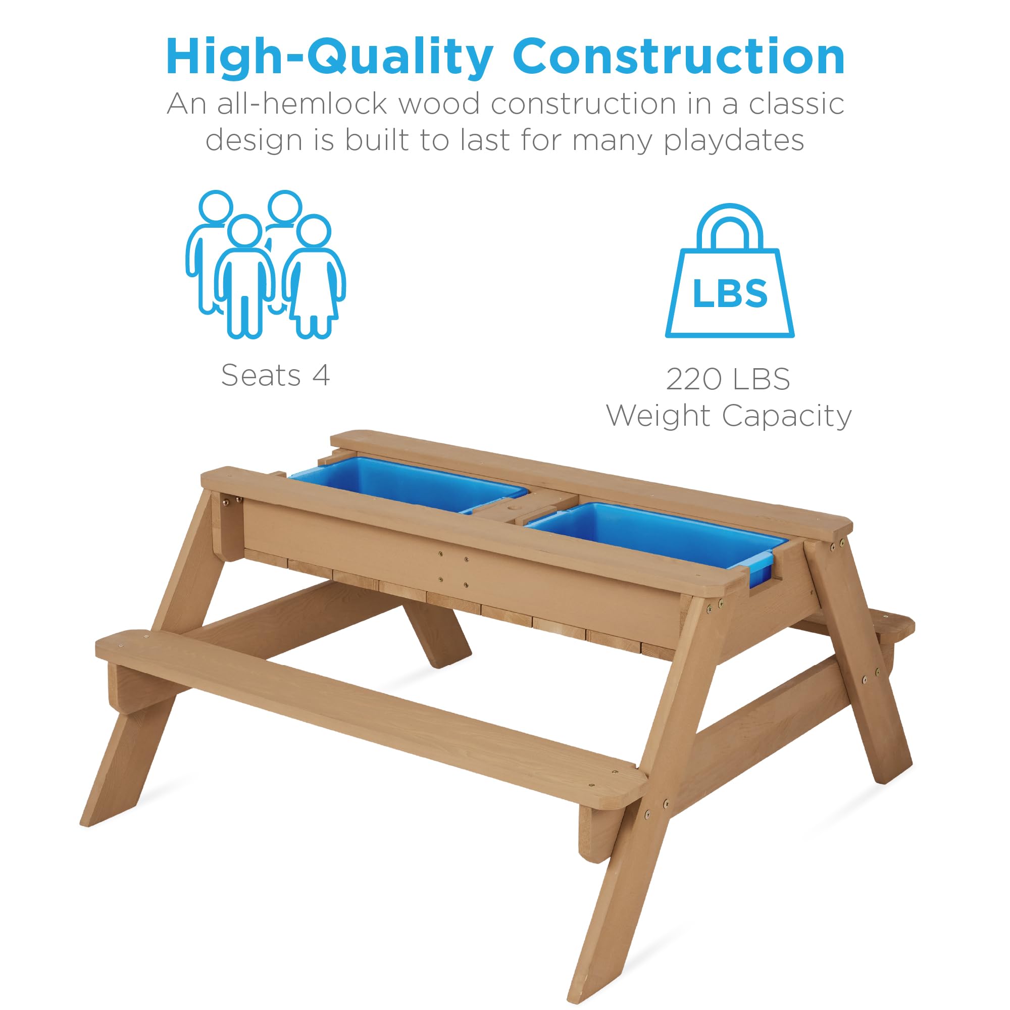 Best Choice Products Kids 3-in-1 Sand & Water Table - Outdoor Wooden Convertible Picnic Table with Umbrella, 2 Trays & Removable Top - 220lb Capacity Bench - Green | Perfect for Backyard Play, Beach Fun & Outdoor Dining