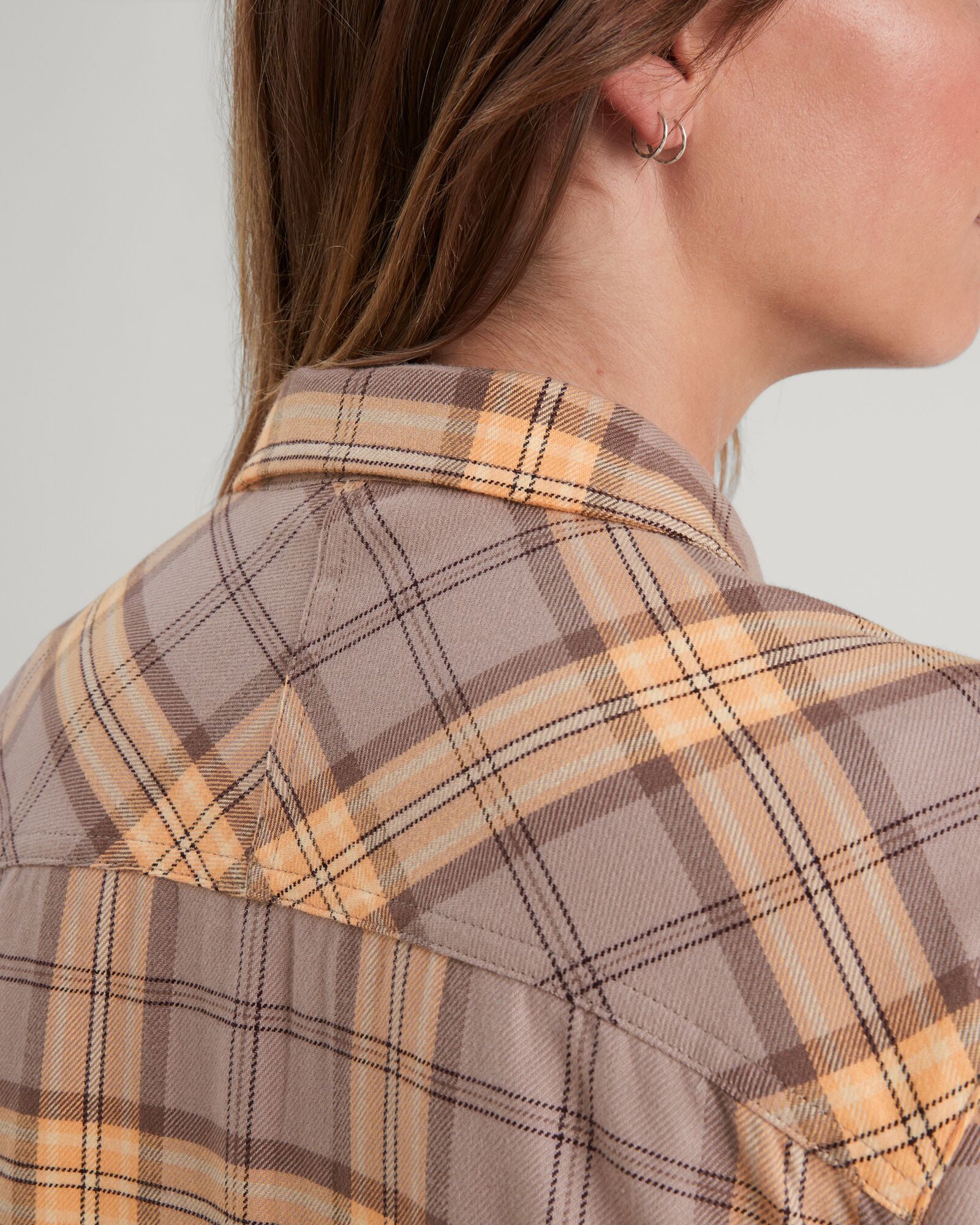 Carrillon Women's HF Long Sleeve Checkered Shirt in Taupe & Lolly - Perfect for Office Wear & Casual Outfits