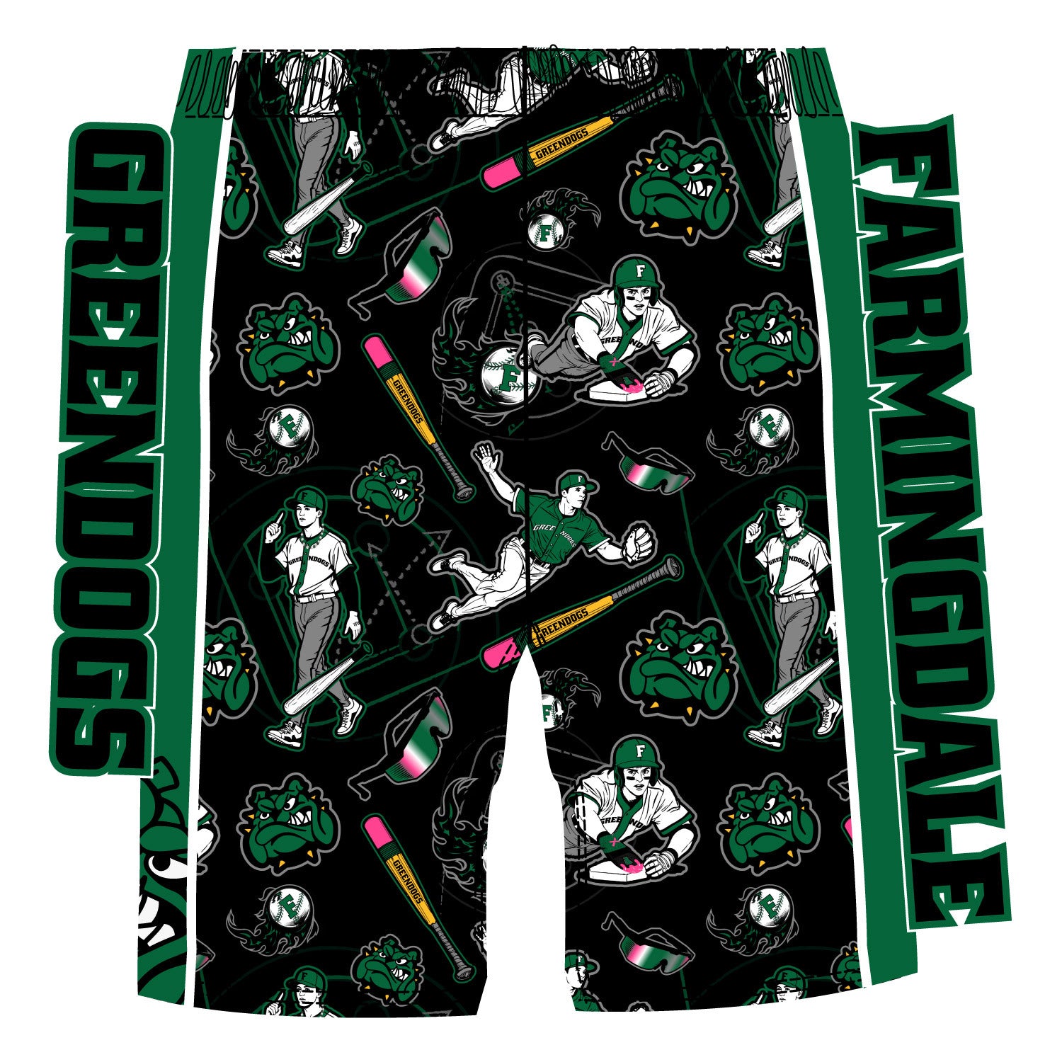 Boys & Mens Farmingdale Greendogs Baseball Shorts - Comfortable Athletic Shorts for Baseball, Sports & Casual Wear