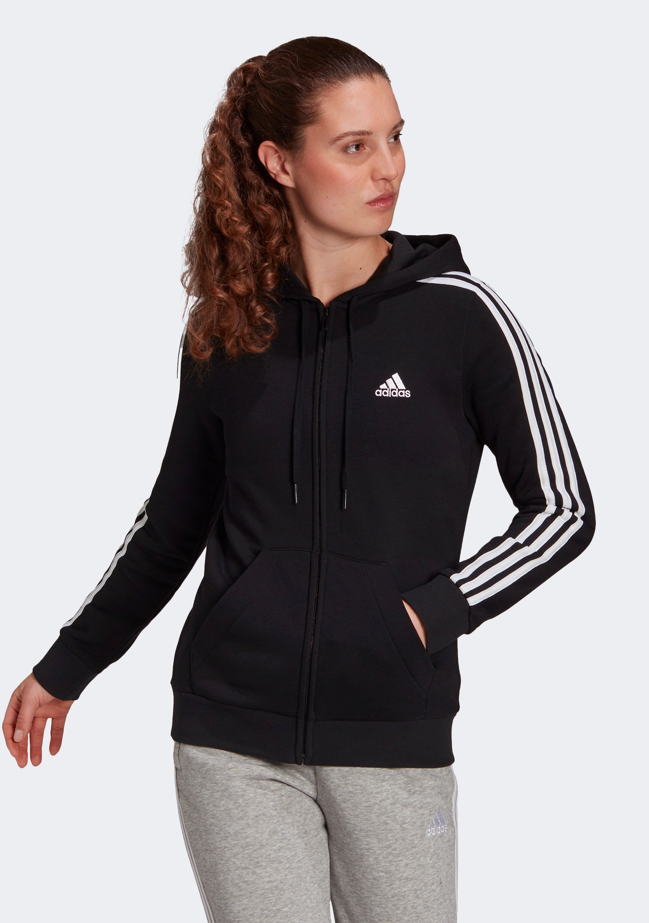 Adidas Women's Fleece 3 Stripes Full Zip Hoodie | Warm Winter Pullover Jacket with Front Pockets for Running, Gym & Casual Wear