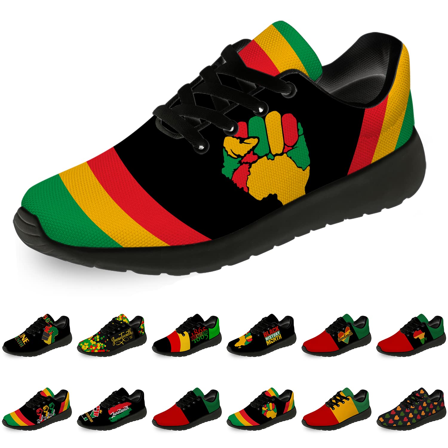 **Juneteenth Running Shoes for Men & Women - Breathable Black History Month Sneakers - Comfortable Tennis & Walking Shoes - Perfect Gifts for Men & Women - Ideal for Workouts, Casual Wear & Celebrations**